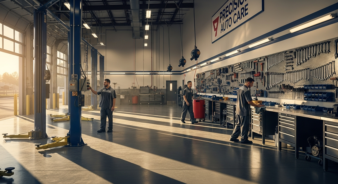 Clean, professional auto repair shop floor